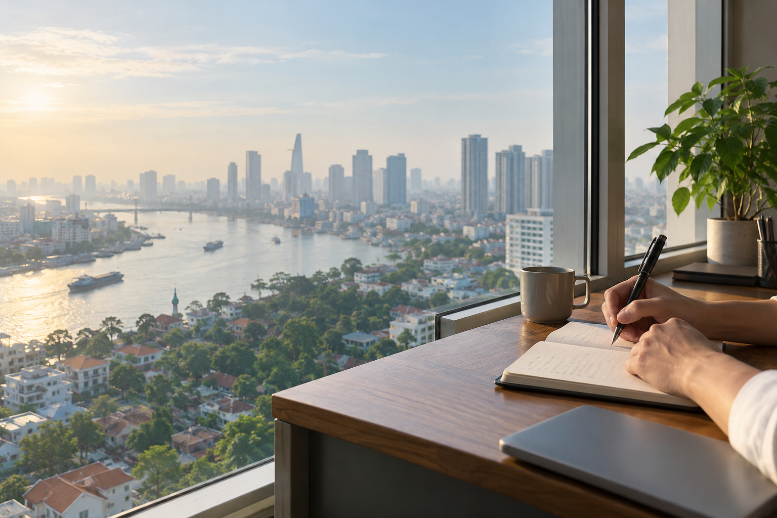 Góc nhìn thành phố Việt Nam và người ghi chép bên cửa sổ